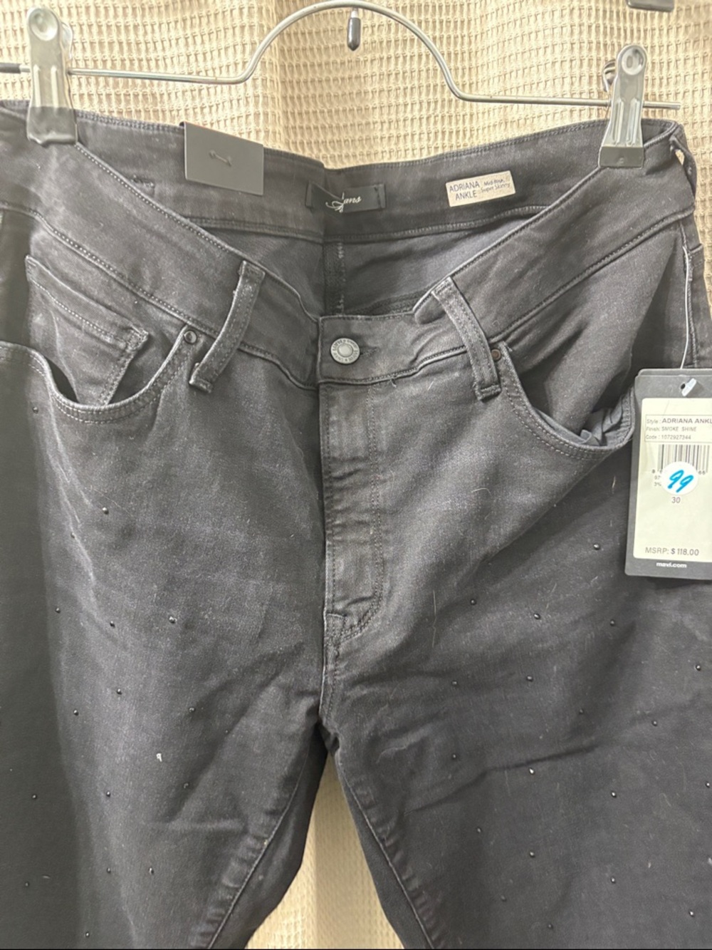 Ag Adriano Goldschmied Black Slim Studded Jeans lots of stretch
